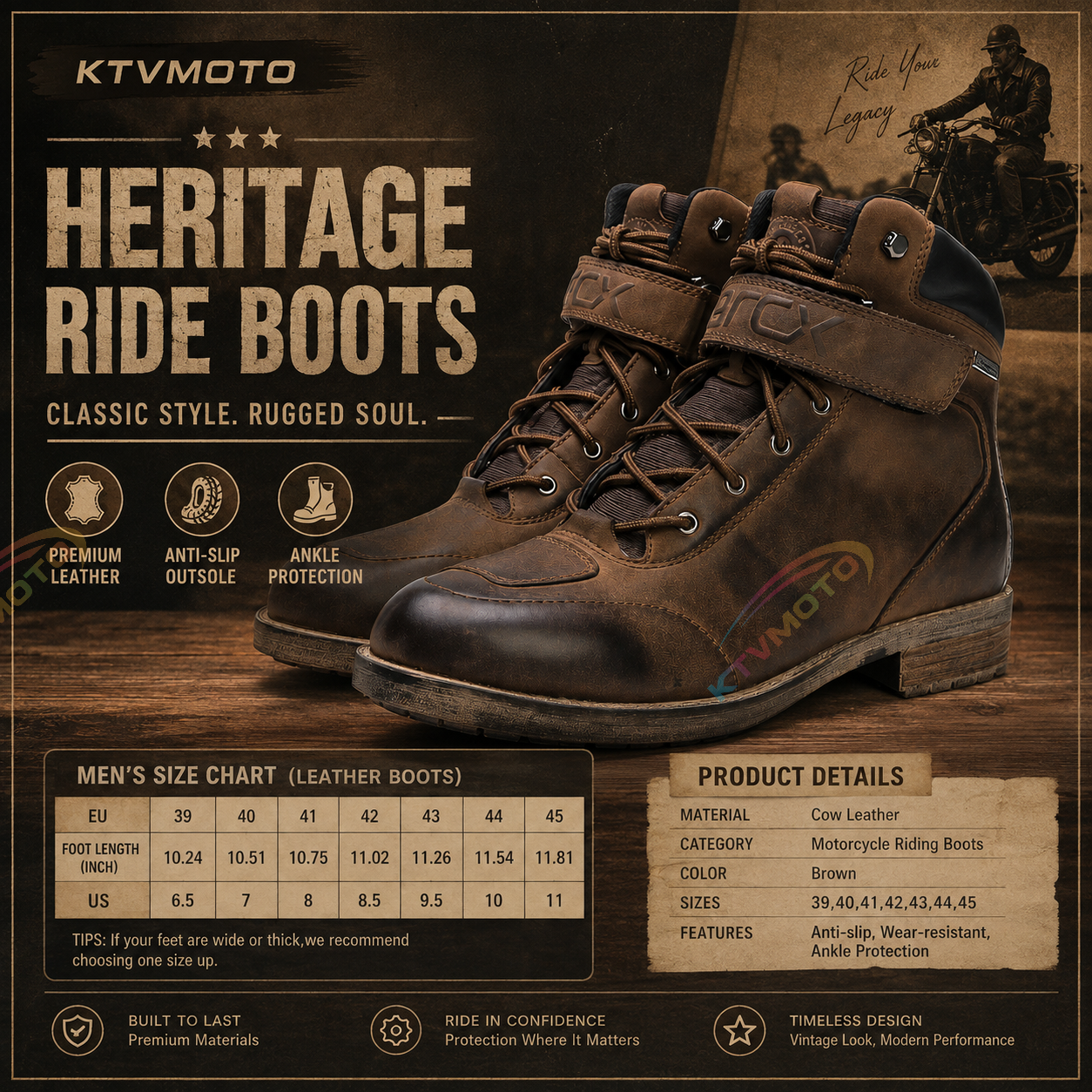 Retro motorcycle leather waterproof riding boots-K171