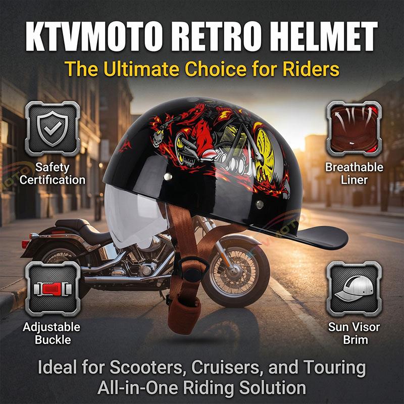 Retro cruiser motorcycle half helmet- I07