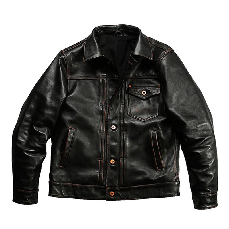 Japanese retro casual leather jacket-A05