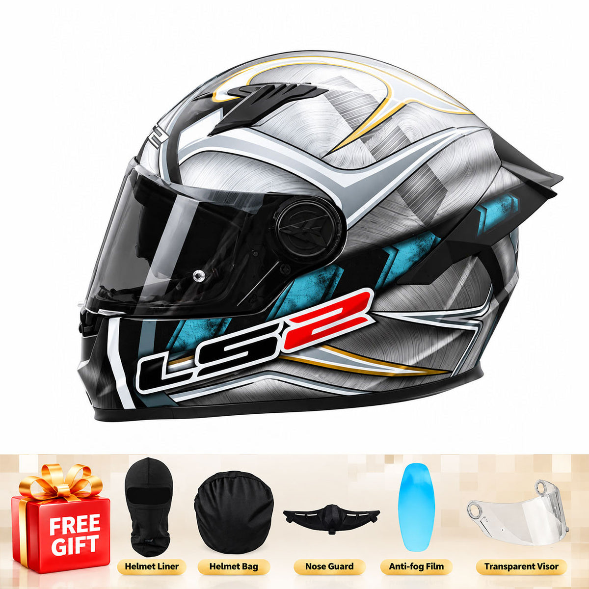 Full-face motorcycle helmet with a large rear spoiler and mosaic pattern-I312
