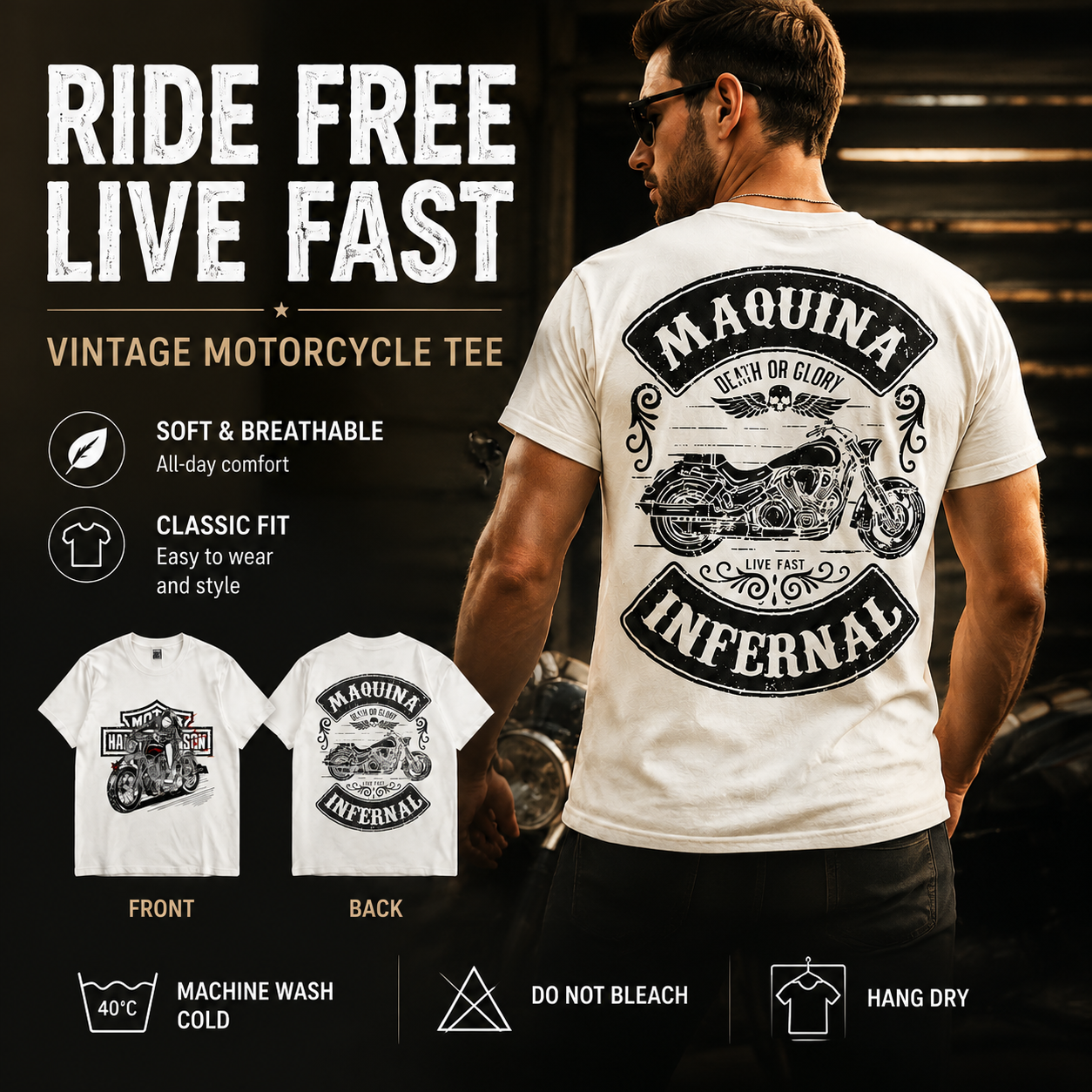 Heavyweight Retro Biker-Style Short-Sleeve T-Shirt - T01