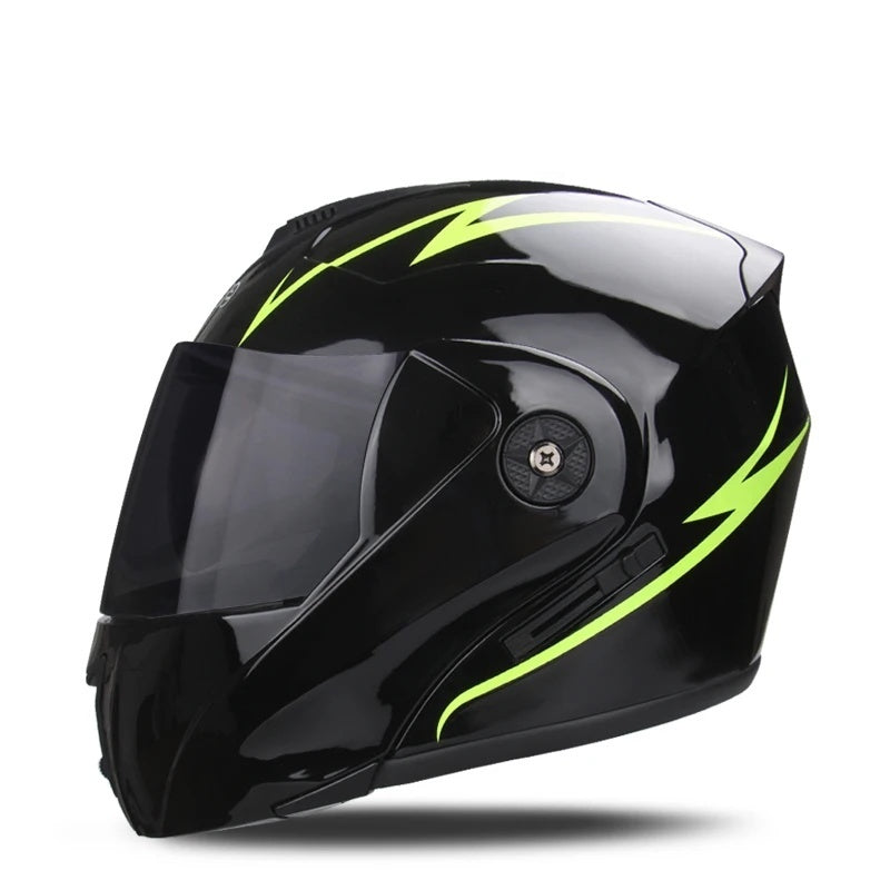 Motorcycle flip-up helmet with lightweight dual-lens design-I145
