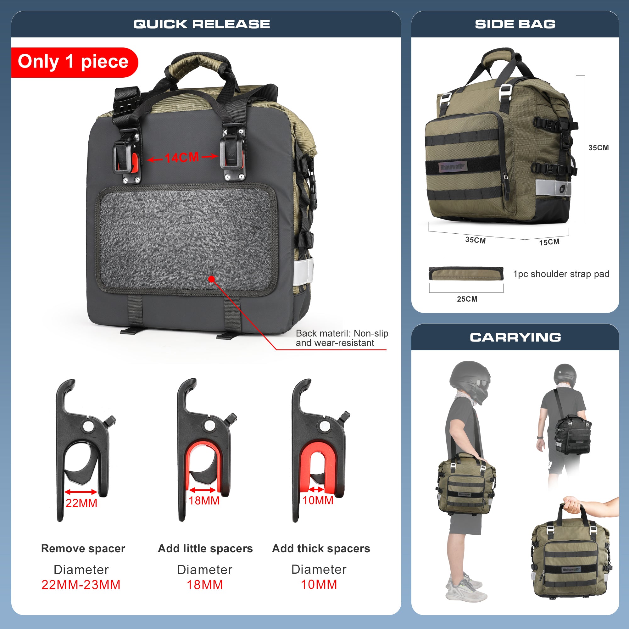 20L Motorcycle Saddle Bag Side Universal Waterproof Removable Inner Bag-B04