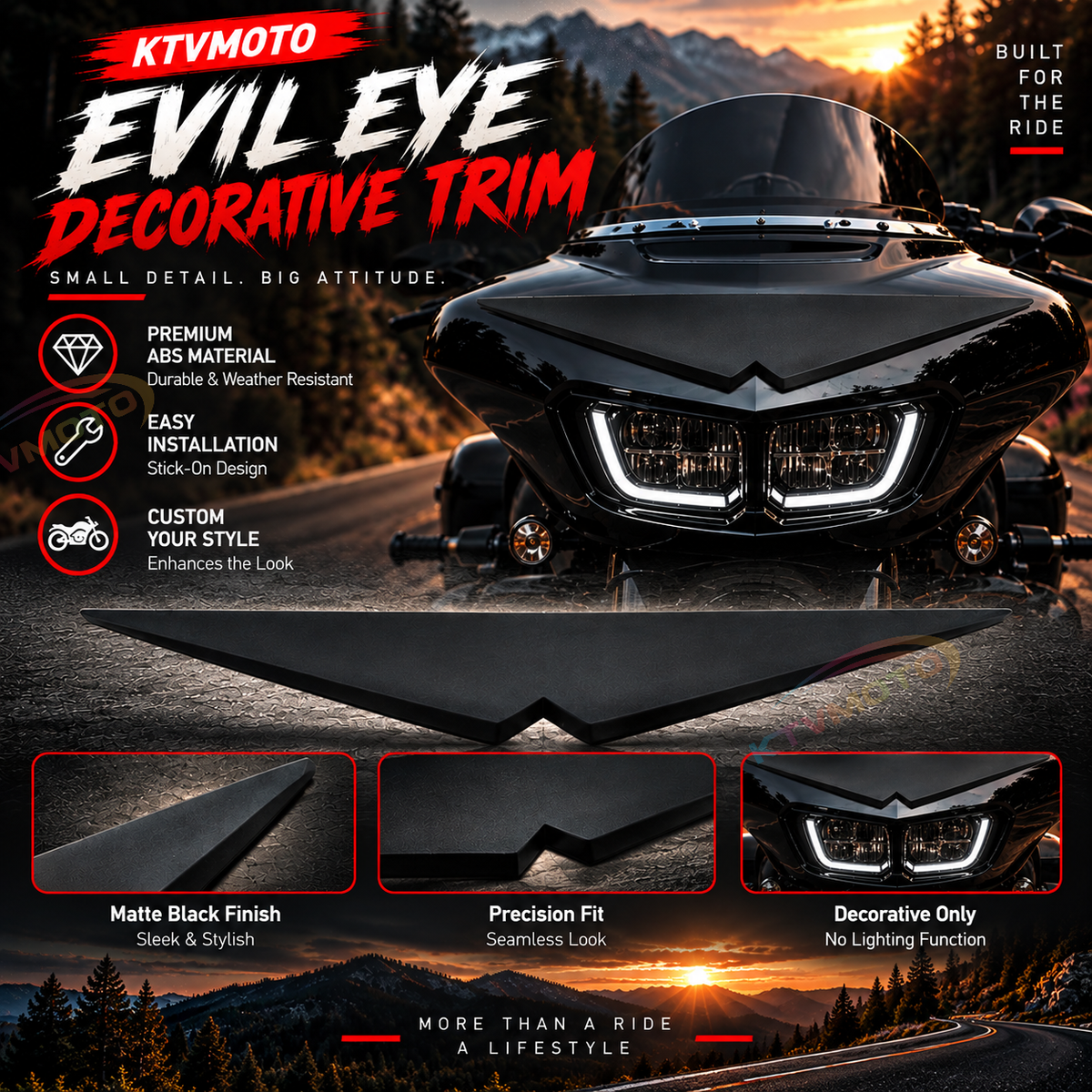 KTVMOTO Harley Road Glide Dual "Angry Bird" Style Headlight Trim - ML05