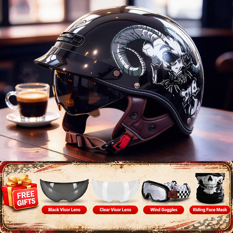 KTVMOTO Retro Motorcycle Half Helmet with ABS Shell & EPS Liner-I302