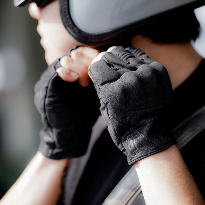 Retro Motorcycle Rider Genuine Leather Half-Finger Gloves - G37