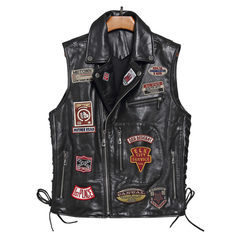 Harley vest embroidered lapel cowhide vest-A26