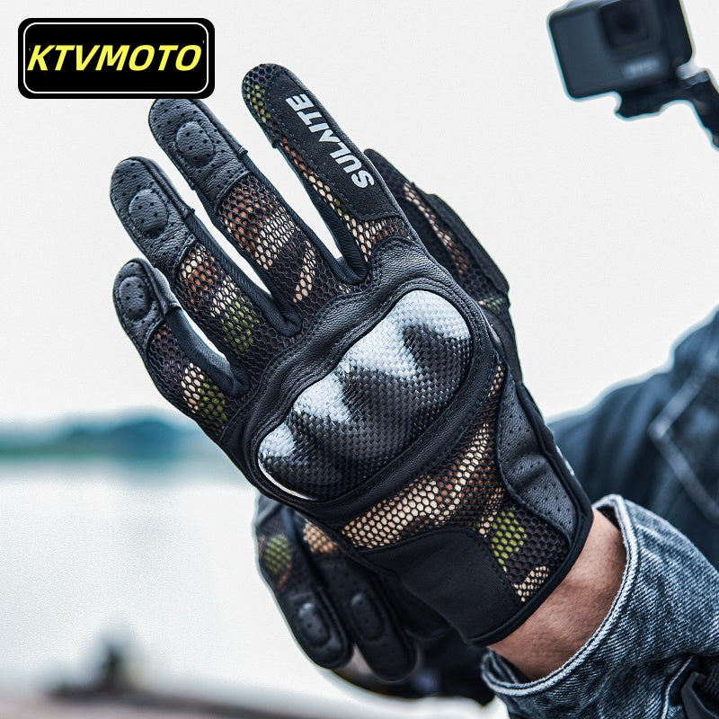 Mesh breathable carbon fiber full finger gloves-G15