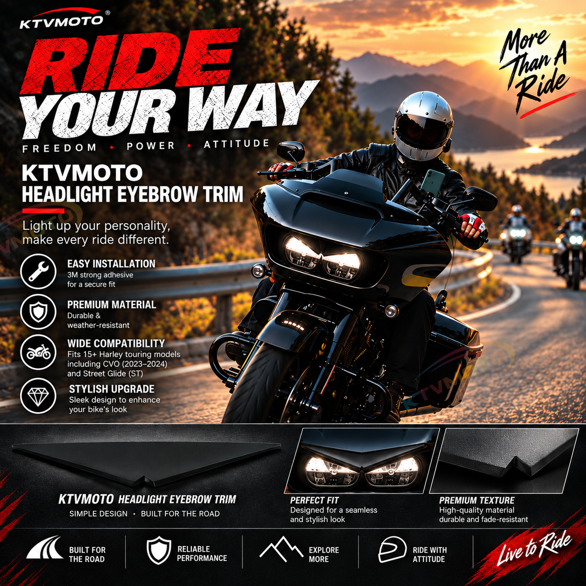 KTVMOTO Harley Road Glide Dual "Angry Bird" Style Headlight Trim - ML05