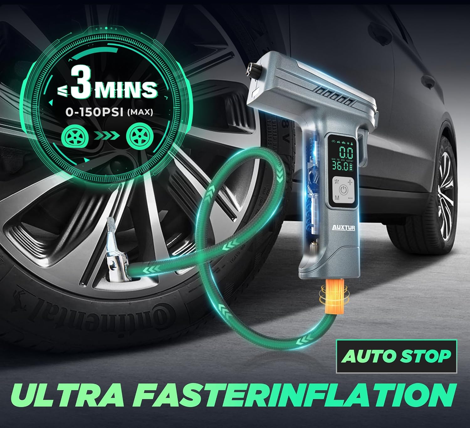 6-in-1 tire air pump with LED light-X03