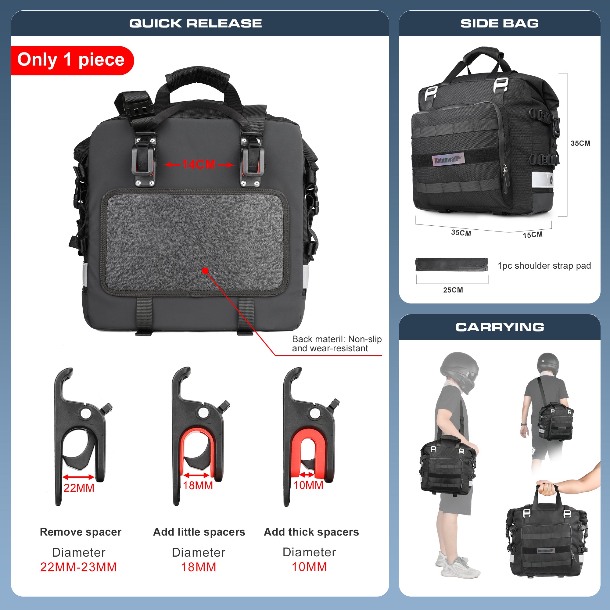 20L Motorcycle Saddle Bag Side Universal Waterproof Removable Inner Bag-B04