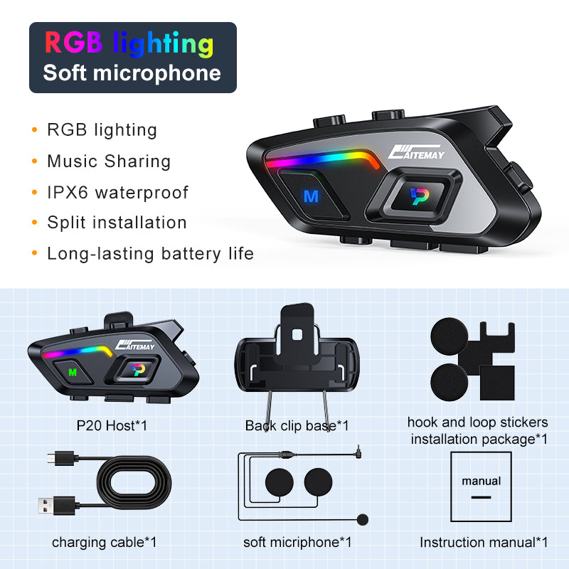 Motorcycle Helmet Earphones 5 Color RGB Ambient Lights-P20