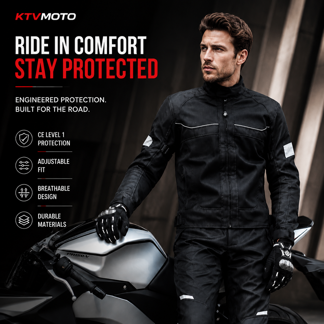 Motorcycle riding suit with reflective mesh(CE Grade)-J80