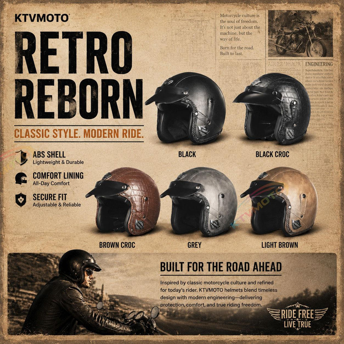 Retro jet motorcycle 3/4 riding helmet-I146