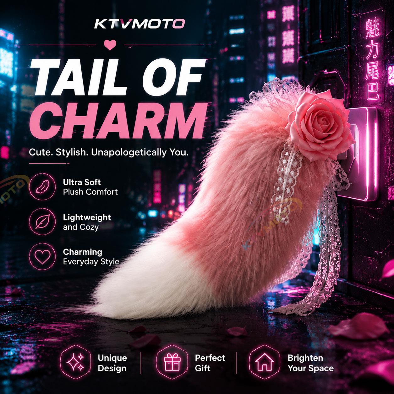 Plush fox tail prop for motorcycle cosplay – remote and voice-controlled-P01