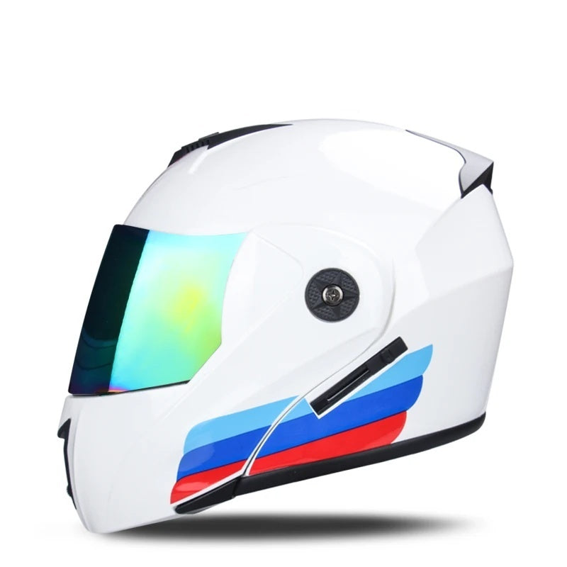Motorcycle flip-up helmet with lightweight dual-lens design-I145