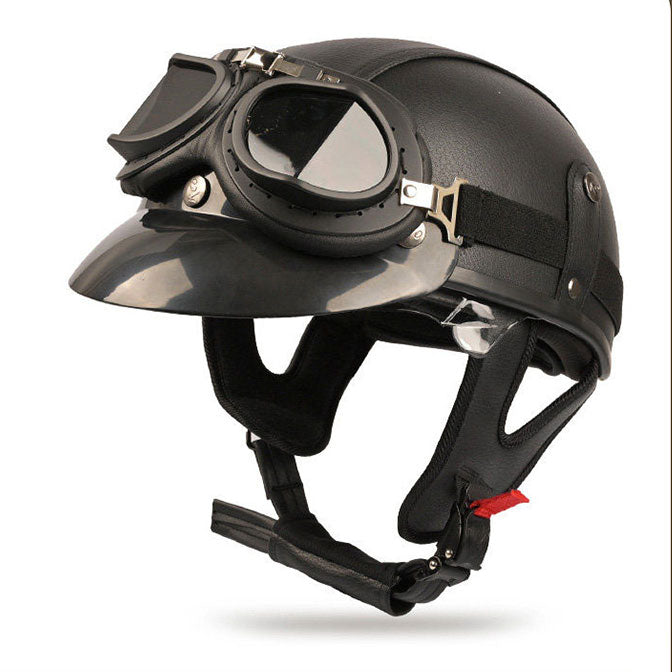 Retro cruiser motorcycle helmet with concealed inner visor-I31