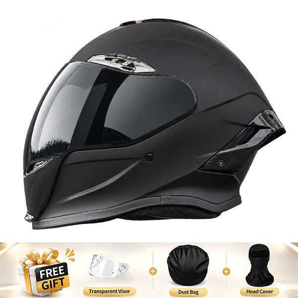 Cool full-face motorcycle helmet, featuring a rear spoiler and an extended visor-I308