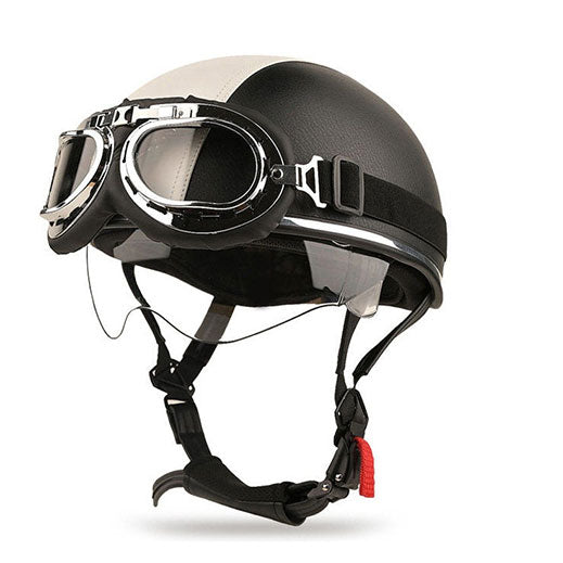 Retro two-tone cruiser motorcycle helmet with goggles-I23