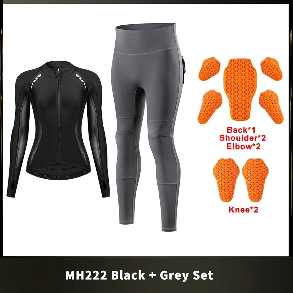 Women's motorcycle slim-fit jacket and pants set with removable padding-J37