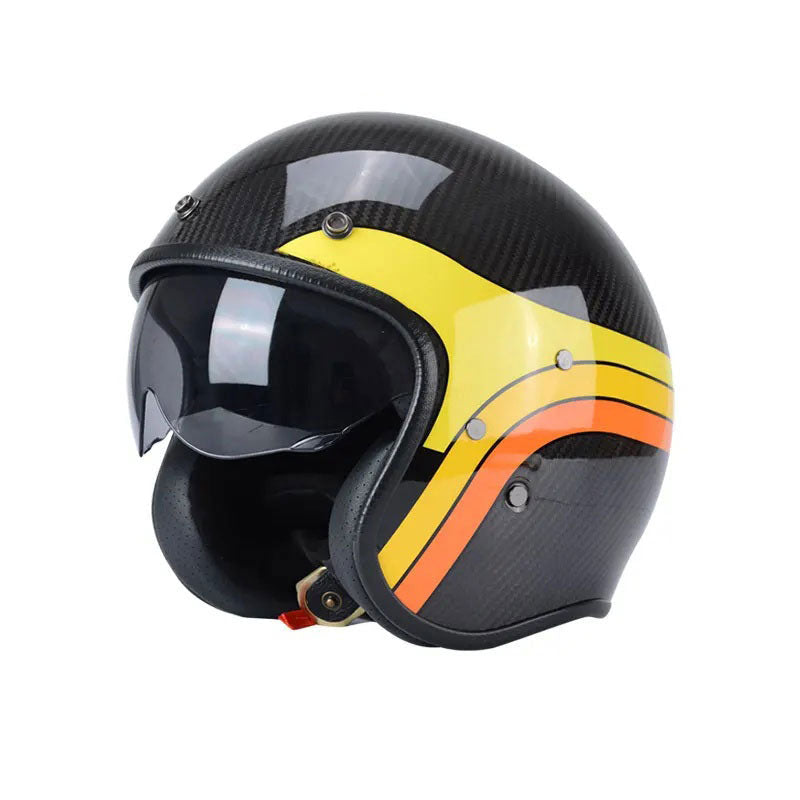 Classic cruise half-helmet with carbon fiber texture, Harley style-I34