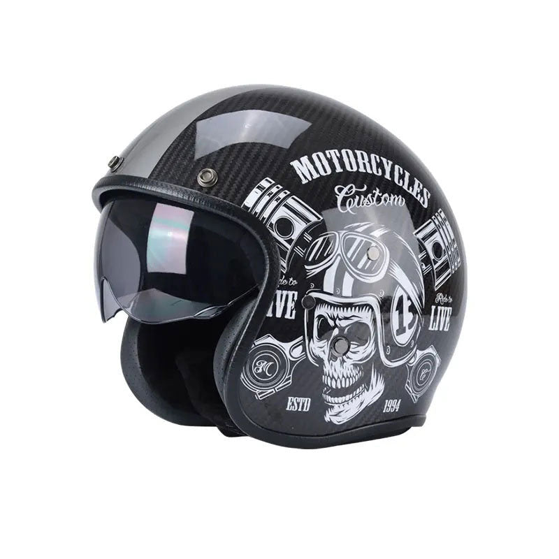 Classic cruise half-helmet with carbon fiber texture, Harley style-I34