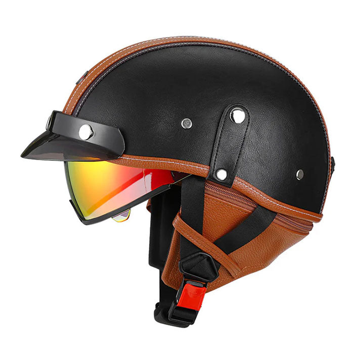 Retro open-back leather motorcycle helmet visor – I35