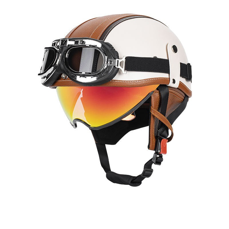 Retro open-back leather motorcycle helmet visor – I35