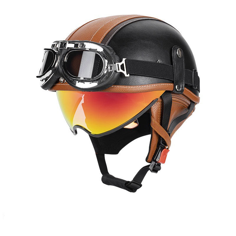 Retro open-back leather motorcycle helmet visor – I35