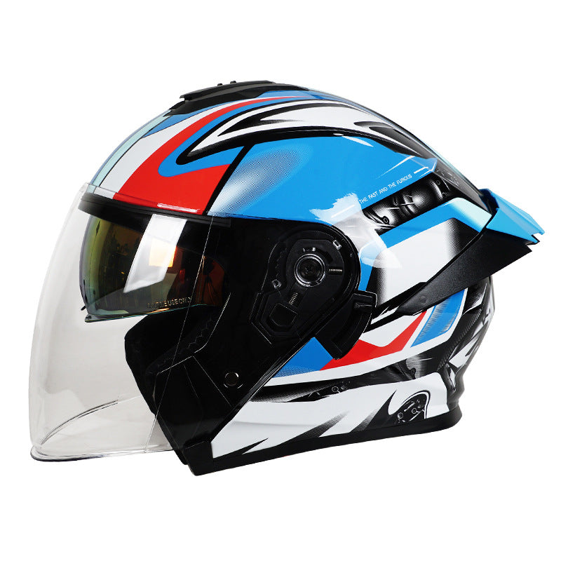 Dual-lens open-face motorcycle helmet with sun visor-I74