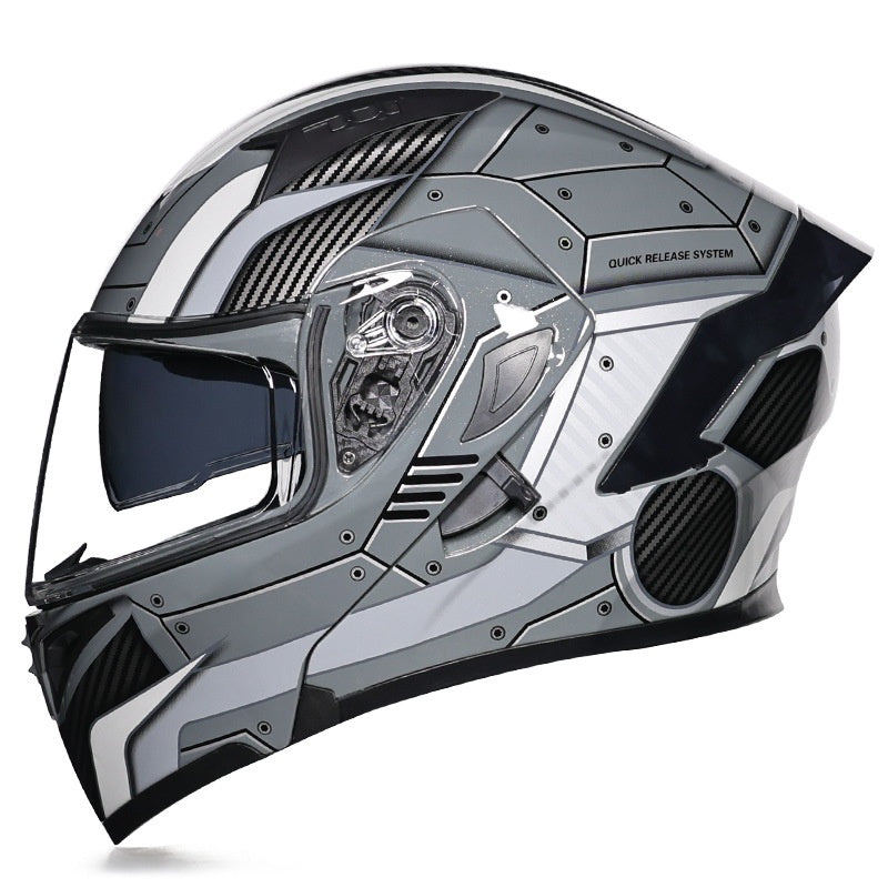 Motorcycle modular helmet with dual visors and a minimalist rear spoiler-I152