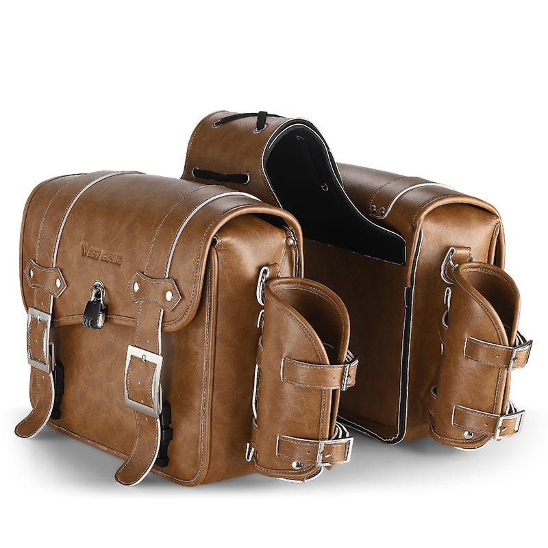 Vintage double-sided leather bicycle and motorcycle travel bag-B09