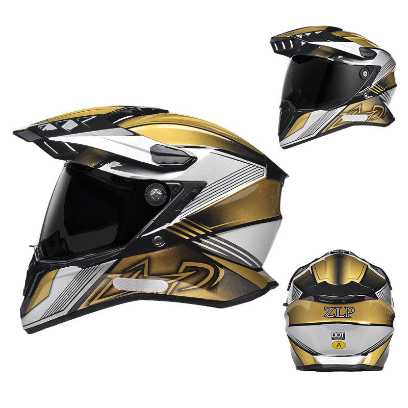 Dual-Visor Gold Off-Road Full-Face Motorcycle Helmet-I89