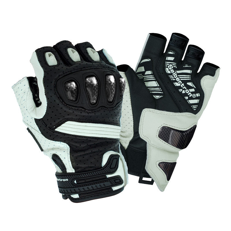 Motorcycle Carbon Fiber and Leather Fingerless Gloves-G45