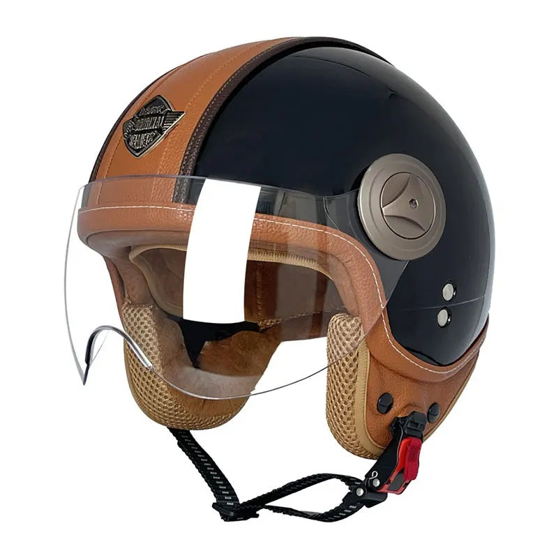 Retro leather convertible motorcycle helmet-I45