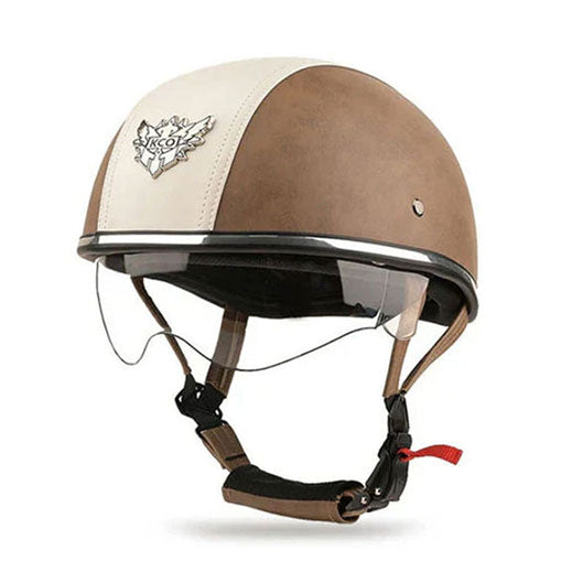 Retro two-tone cruiser motorcycle helmet with goggles-I23