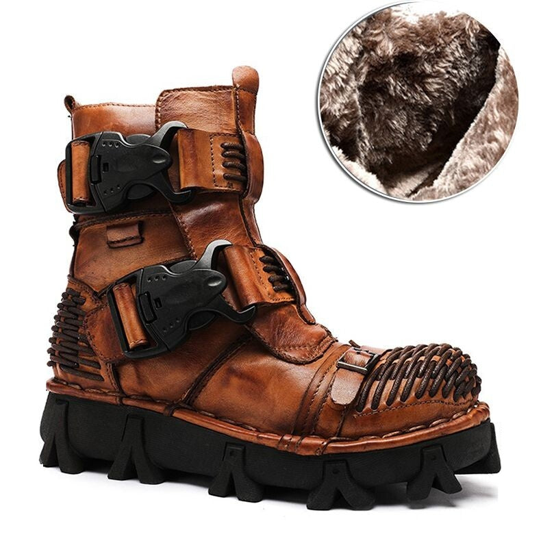 Fashionable punk-style motorcycle high-top leather boots-K168