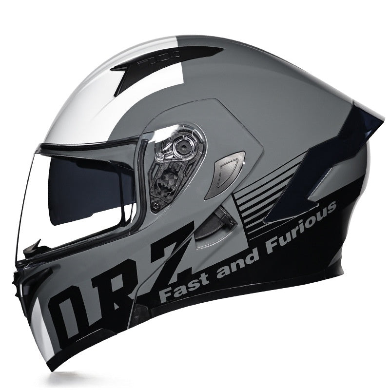 Motorcycle modular helmet with dual visors and a minimalist rear spoiler-I152
