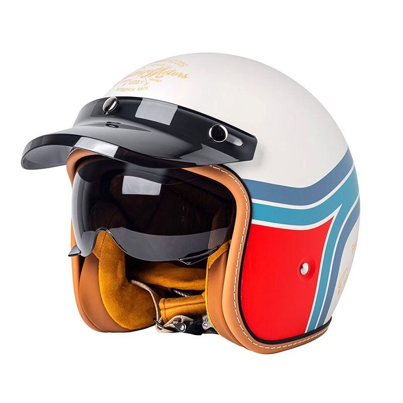 Retro open-face motorcycle helmet with sun visor-I32