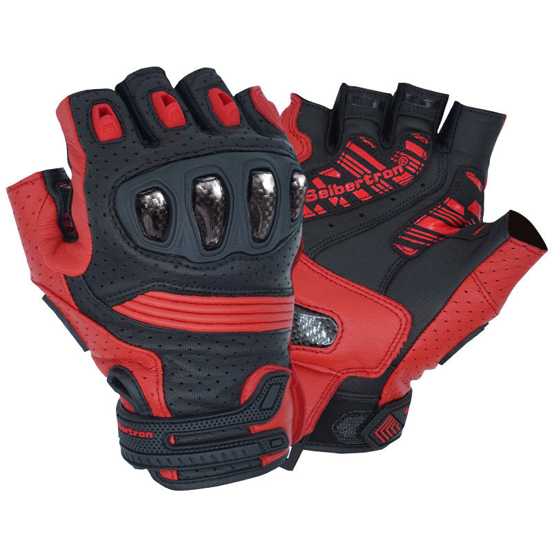 Motorcycle Carbon Fiber and Leather Fingerless Gloves-G45