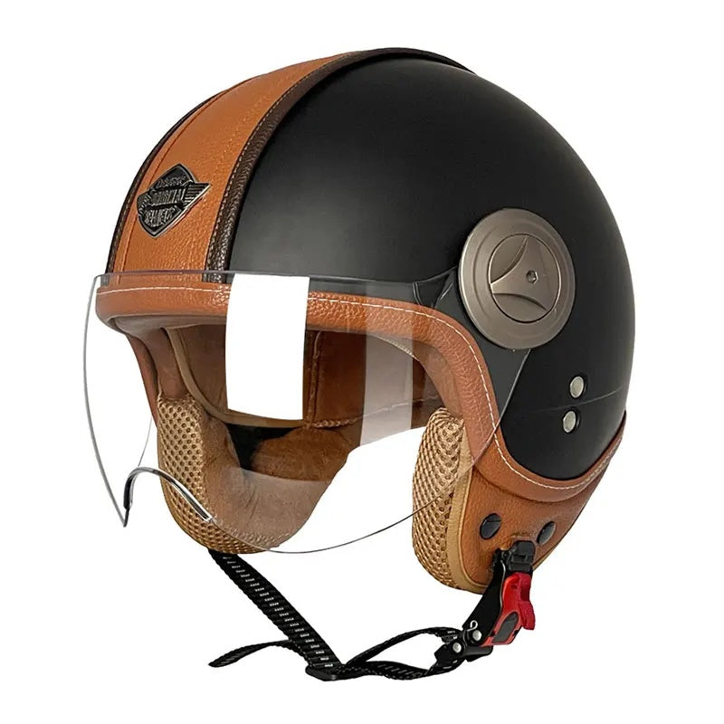 Retro leather convertible motorcycle helmet-I45