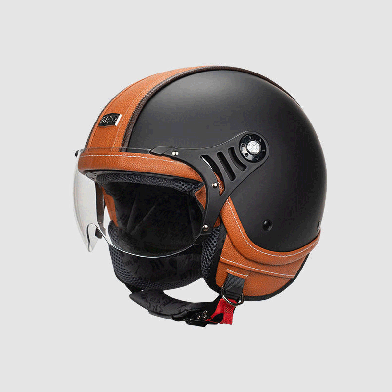 Retro leather open-face motorcycle helmet scooter gear – I53