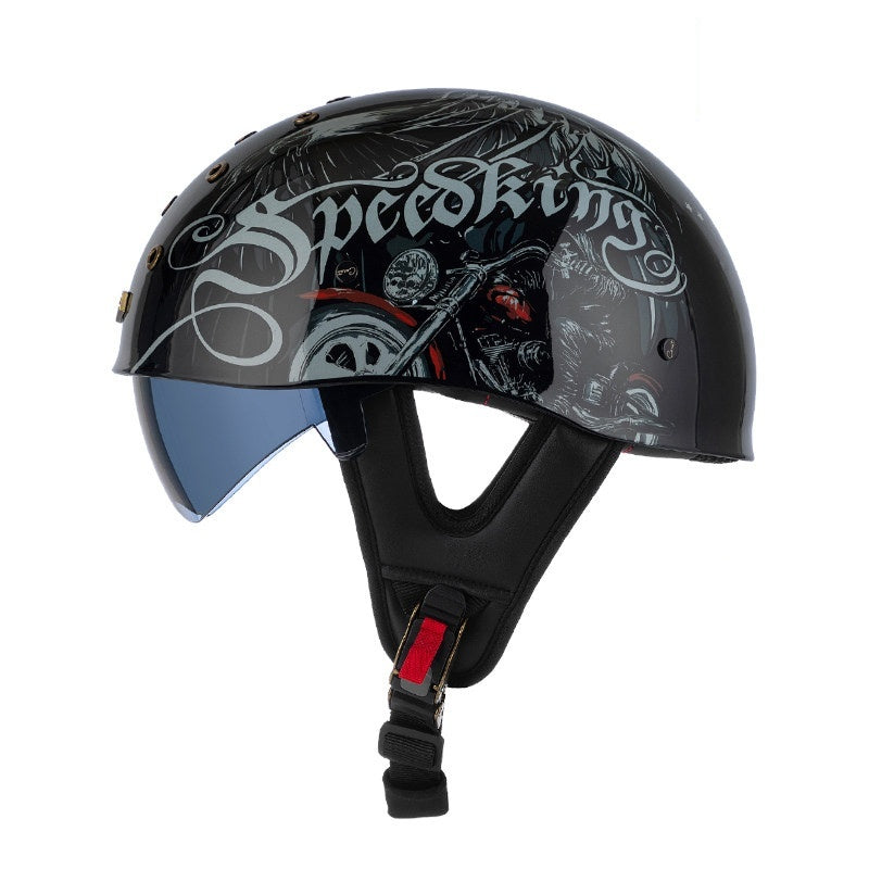 KTVMOTO Retro Skull Half Helmet with Visor for Motorcycle Riders- I28