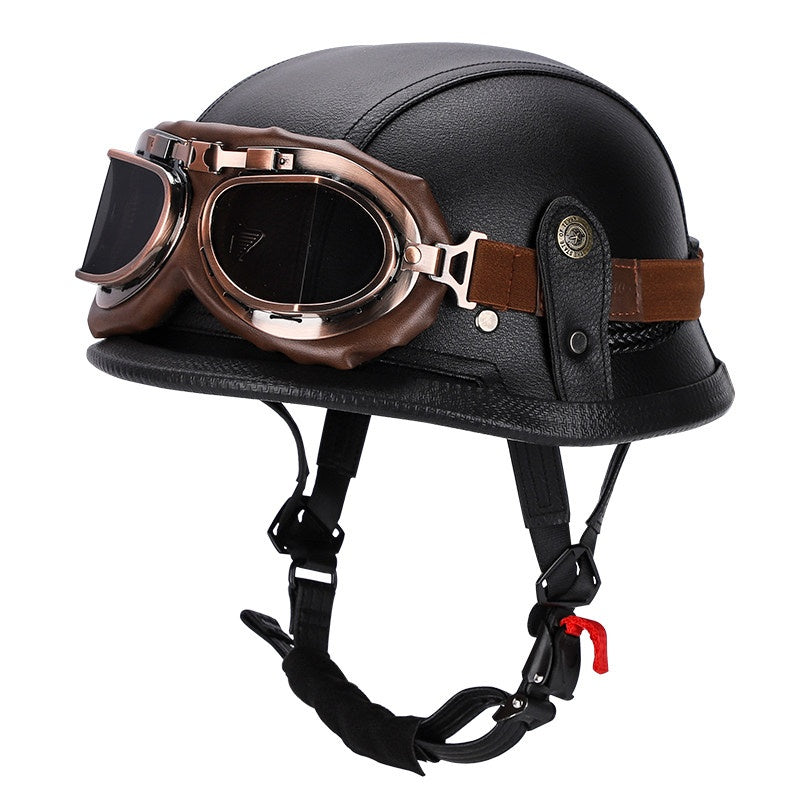 Retro leather cruiser motorcycle half helmet- I15