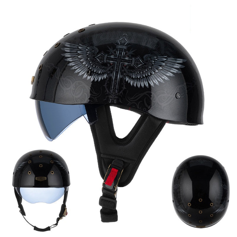 Retro half helmet with nine ventilation holes - I28