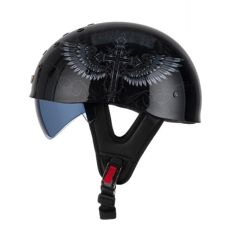 KTVMOTO Retro Skull Half Helmet with Visor for Motorcycle Riders- I28