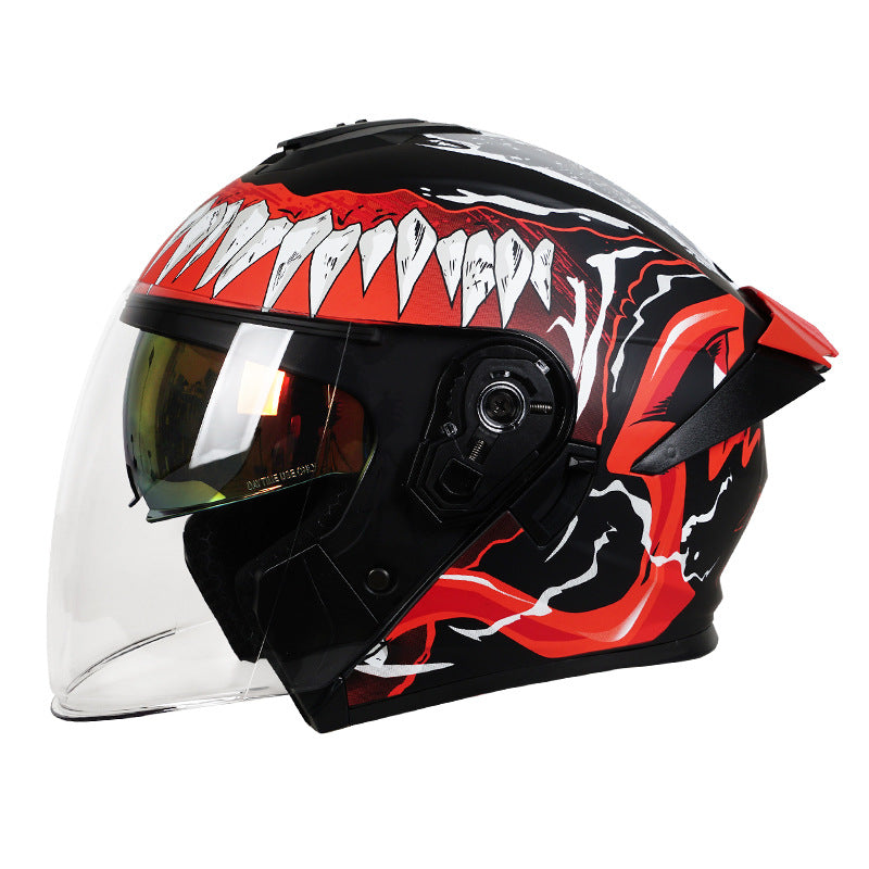 Dual-lens open-face motorcycle helmet with sun visor-I74