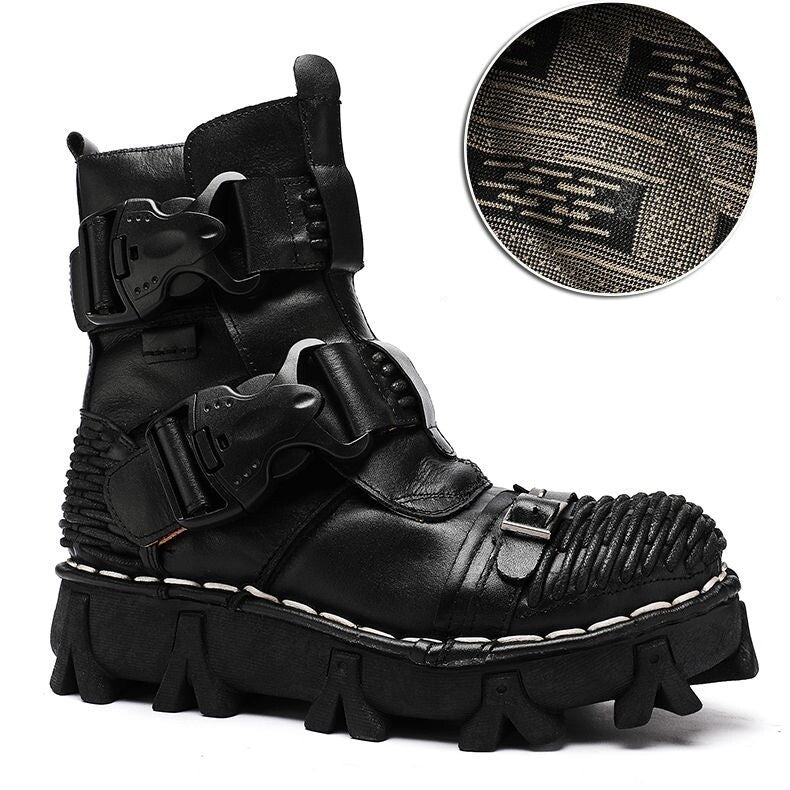 Fashionable punk-style motorcycle high-top leather boots-K168