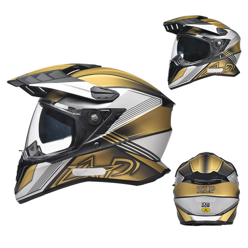 Dual-Visor Gold Off-Road Full-Face Motorcycle Helmet-I89