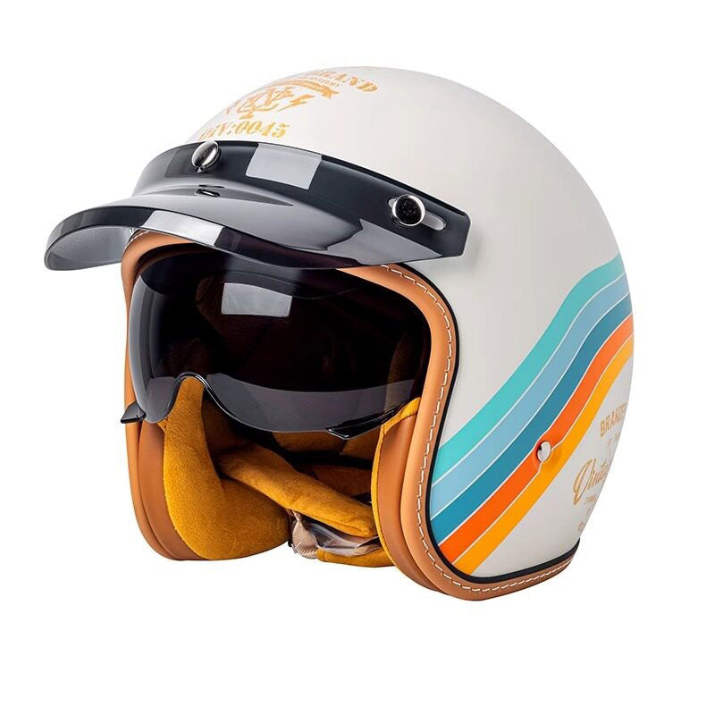 Retro open-face motorcycle helmet with sun visor-I32